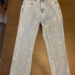 PacSun Light Blue Straight Leg Jeans with Floral Accents